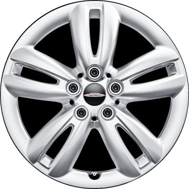Mini Cooper 2016-2023 powder coat silver 17x7 aluminum wheels or rims. Hollander part number ALY86250U20HH, OEM part number 36116858899, 36116855107.