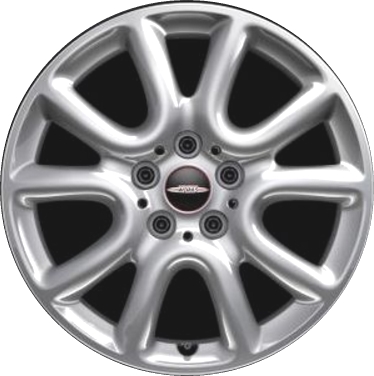 Mini Cooper (Convertible) 2016-2017, Cooper (Hardtop) 2015-2017 powder coat silver 17x7 aluminum wheels or rims. Hollander part number 86252, OEM part number 36116855110.
