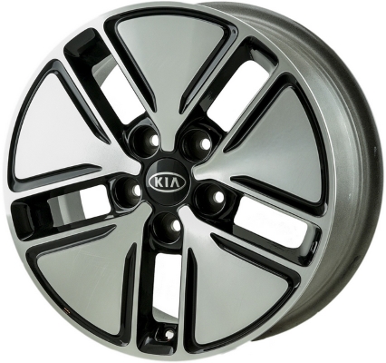 KIA Optima 2011-2013 black machined 16x6.5 aluminum wheels or rims. Hollander part number ALY74654, OEM part number 529104U150, 529104U110.