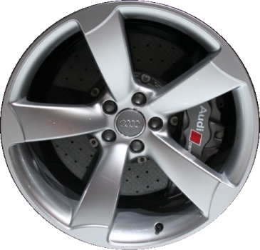 Audi S8 2013-2018 powder coat hyper silver 21x9 aluminum wheels or rims. Hollander part number ALY58898U77, OEM part number 4H0601025AC, 4H0601025BA.