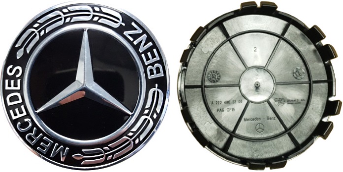 Mercedes Benz OEM Alloy Wheel Center Cap Black and Silver  A22240022009040 set 4 