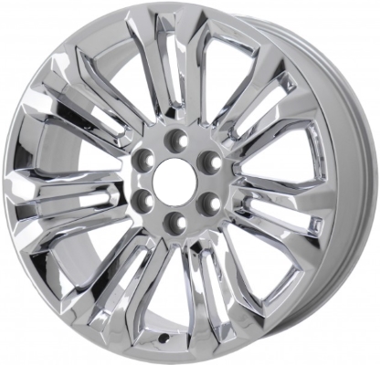 Cadillac Escalade 2015-2020, Chevrolet Silverado 1500 2014-2018, Silverado 1500 LD-2019, Suburban 1500 2015-2020, Tahoe-2015-2020, GMC Sierra 1500 2014-2018, Yukon 2015-2020 chrome 22x9 aluminum wheels or rims. Hollander part number 5666, OEM part number 19301159, 84346100.