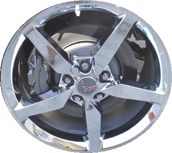 Chevrolet Corvette 2014-2015 chrome 18x8.5 aluminum wheels or rims. Hollander part number ALY5632U95/5636, OEM part number 20986437.