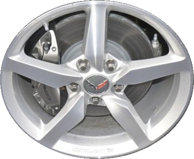 Chevrolet Corvette 2014-2015 silver machined 18x8.5 aluminum wheels or rims. Hollander part number ALY5632U10/5631, OEM part number 20986436.