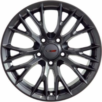 Chevrolet Corvette 2016-2019 powder coat black 19x10 aluminum wheels or rims. Hollander part number ALY5734U45, OEM part number 23288855.