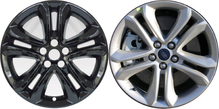 Ford Edge 2019-2021 Black Painted, 10 Spoke, Plastic Hubcaps, Wheel Covers, Wheel Skins, Imposters. Fits 18 Inch Alloy Wheel Pictured to Right. Part Number IMP-8819GB.