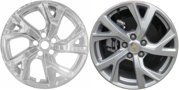 Chevrolet Equinox 2018-2021 Chrome, 5 Split Spoke, Plastic Hubcaps, Wheel Covers, Wheel Skins, Imposters. Fits 18 Inch Alloy Wheel Pictured to Right. Part Number IMP-452X.