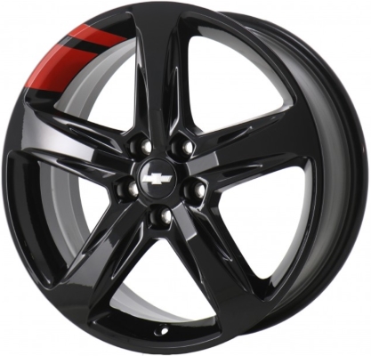 Chevrolet Equinox 2018-2024 powder coat black w/ red stripes 19x7.5 aluminum wheels or rims. Hollander part number ALY5831U45HH, OEM part number 84441825.