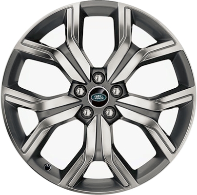 Land Rover Range Rover Evoque 2015-2019 grey polished 20x8 aluminum wheels or rims. Hollander part number ALY72271, OEM part number LR059801.