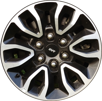 Ford F-150 2012-2014 black machined 17x8.5 aluminum wheels or rims. Hollander part number ALY3891, OEM part number CL3Z1007B.