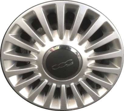 Fiat 500 2012-2015, 500c 2012-2015 powder coat silver 15x6 aluminum wheels or rims. Hollander part number 97090, OEM part number Not Yet Known.
