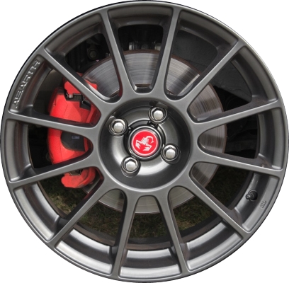 Fiat 500 2012-2019, 500c 2012-2019 powder coat dark hyper 17x7 aluminum wheels or rims. Hollander part number 61665U79/HYPV3, OEM part number 1VL35JXYAB.