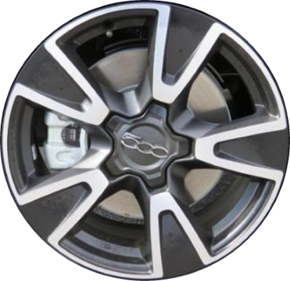 Fiat 500X 2016-2023 black machined 17x7 aluminum wheels or rims. Hollander part number ALY61677, OEM part number 6AP26MXFAA.