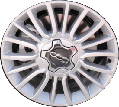 FIAT 500X 2017-2023 powder coat silver 17x7 aluminum wheels or rims. Hollander part number ALY95173, OEM part number Not Yet Known.