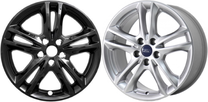 Ford Fusion 2015-2018 Black Painted, 10 Spoke, Plastic Hubcaps, Wheel Covers, Wheel Skins, Imposters. Fits 17 Inch Alloy Wheel Pictured to Right. Part Number IMP-447BLK.