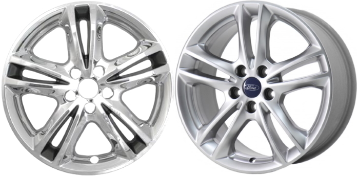 Ford Fusion 2015-2018 Chrome w/ Charcoal Accents, 10 Spoke, Plastic Hubcaps, Wheel Covers, Wheel Skins, Imposters. Fits 17 Inch Alloy Wheel Pictured to Right. Part Number IMP-447CC.