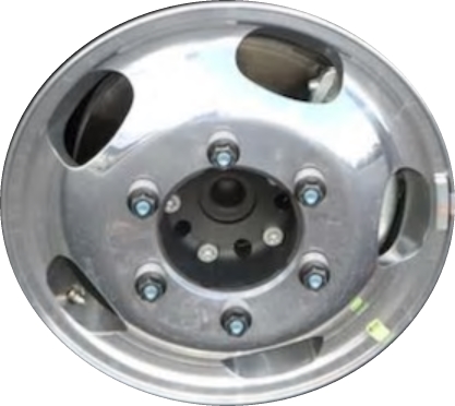 Ford Transit 350 HD DRW 2015-2023 polished 16x6 aluminum wheels or rims. Hollander part number ALY10180, OEM part number JK4Z1007A, LK4Z1007B.