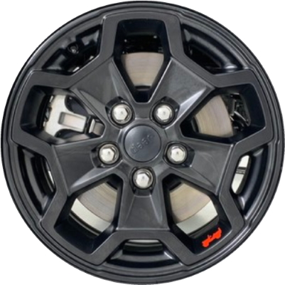 Jeep Gladiator, Wrangler 2020-2023 powder coat black 17x7.5 aluminum wheels or rims. Hollander part number ALY9237U45HH, OEM part number 6KC88RXFAA, 4755562AA.