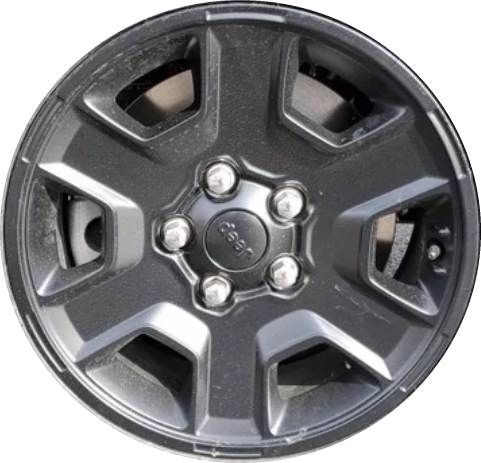 Jeep Gladiator 2021-2023 powder coat black 17x7.5 aluminum wheels or rims. Hollander part number ALY9260/96903, OEM part number 6PJ78VXWAA.