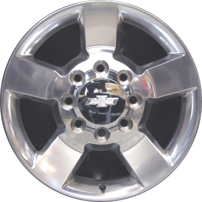 Chevrolet Silverado 2500 2015-2019, Silverado 3500 SRW 2015-2019, Suburban 3500HD 2016-2017, GMC Sierra 2500 2015-2019, Sierra 3500 SRW 2015-2019 polished 20x8.5 aluminum wheels or rims. Hollander part number 5771U80/5801, OEM part number 84007089, 22909146.