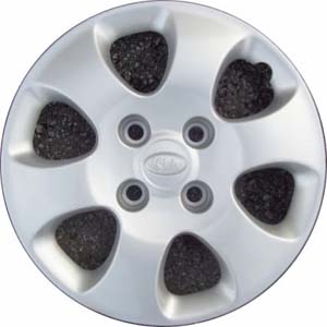 KIA Spectra 2004-2009, Plastic 6 Spoke, Single Hubcap or Wheel Cover For 15 Inch Steel Wheels. Hollander Part Number H66014.