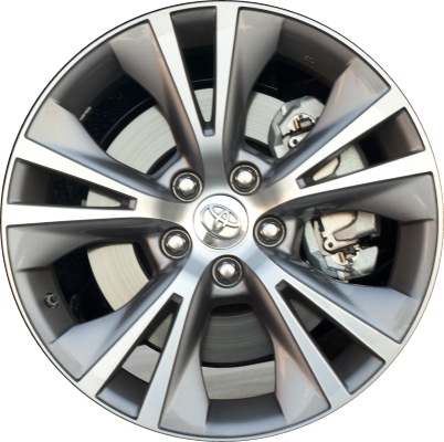 Toyota Highlander 2014-2019 silver or charcoal machined 18x7.5 aluminum wheels or rims. Hollander part number ALY75162U, OEM part number 426110E260, 426110E440.