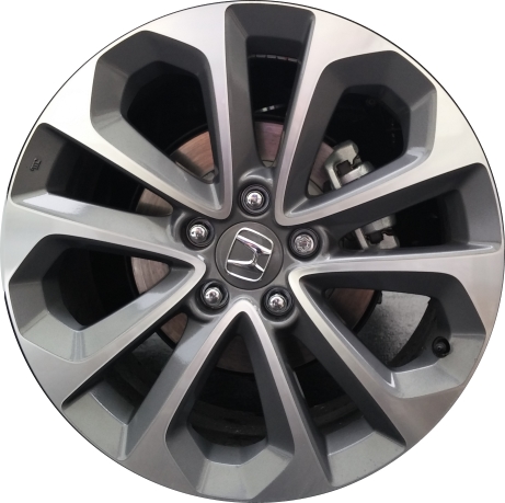 Honda Accord 2013-2015 carbon grey or charcoal machined 18x8 aluminum wheels or rims. Hollander part number ALY64048U, OEM part number 42700T2AA61, 42700T2AA82, 42700T2AA83.