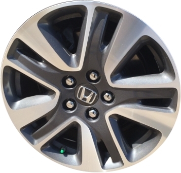 Honda Odyssey 2014-2017 carbon grey or black machined 18x7 aluminum wheels or rims. Hollander part number ALY64058U, OEM part number 42700-TK8-A51, 42700-TK8-A52, 08W18-TK8-100.