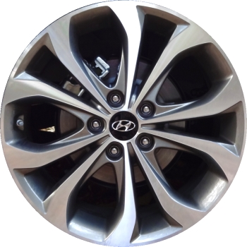 Hyundai Sonata 2013-2014 grey machined 18x7.5 aluminum wheels or rims. Hollander part number ALY70843, OEM part number 5291030370, 529103Q370.