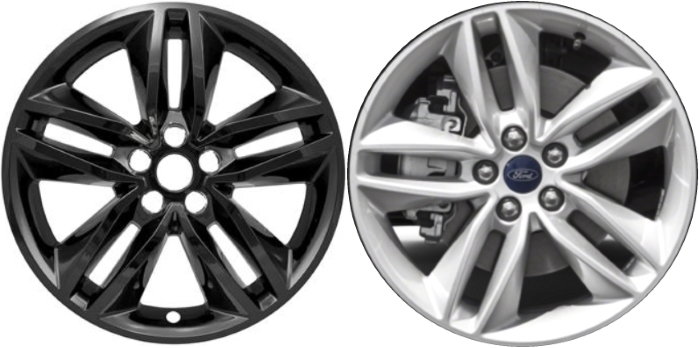 Ford Edge 2015-2018 Black, 10 Spoke, Plastic Hubcaps, Wheel Covers, Wheel Skins, Imposters. Fits 18 Inch Alloy Wheel Pictured to Right. Part Number IMP-385BLK.