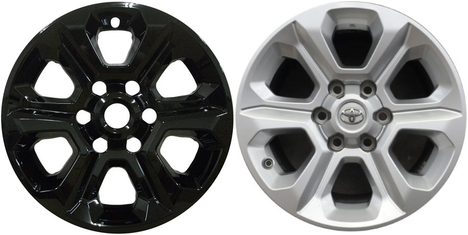 Toyota 4Runner 2014-2024 Black, 6 Spoke, Plastic Hubcaps, Wheel Covers, Wheel Skins, Imposters. Fits 17 Inch Alloy Wheel Pictured to Right. Part Number IMP-7751GB.