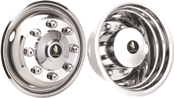 Freightliner M Line 1996-2008, Freightliner Stepvan 1996-2021, Freightliner W700 1996-2006, Stainless Steel Hubcaps, Wheel Covers, Simulators and Liners for 19.5 x 6.75 Inch Steel Wheels. Part Number JDG95820/22.