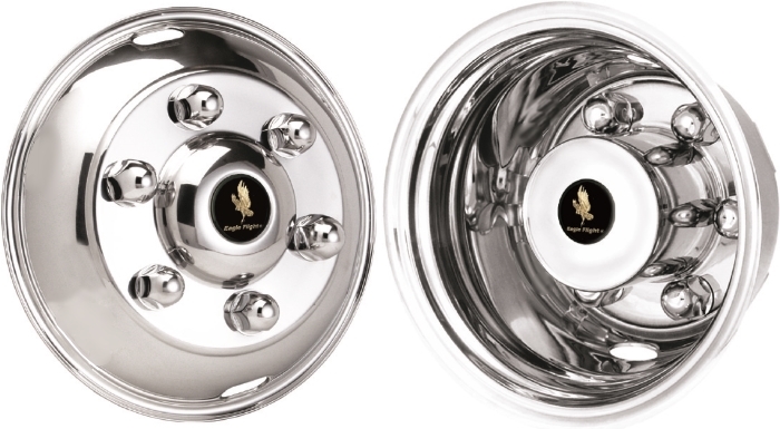 Freightliner M Line 1996-2008, Freightliner Stepvan 1996-2021, Freightliner W700 1996-2006, Stainless Steel Hubcaps, Wheel Covers, Simulators and Liners for 19.5 x 6 Inch Steel Wheels. Part Number JD1956-2.