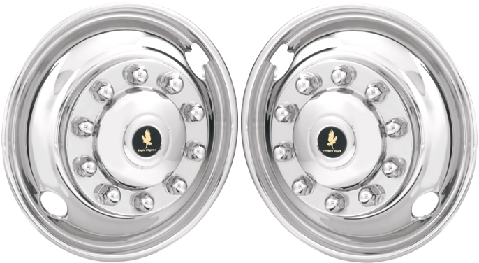 Kenworth T200-2001-2011, Kenworth T300 1995-2016, Kenworth T440 2010-2021, Kenworth T470 2010-2021, Stainless Steel Hubcaps, Wheel Covers, Simulators and Liners for 24.5 Inch Steel Wheels. Part Number JD24102-F.
