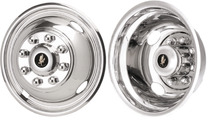 Micro Bird Ford E-350 DRW 2007-2024, Micro Bird Ford E-450 DRW 2007-2024, Stainless Steel Hubcaps, Wheel Covers, Simulators and Liners for 16 Inch Steel Wheels. Part Number JDU1608.
