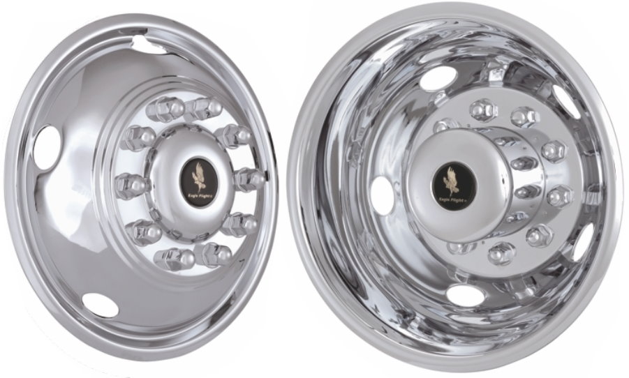 Ford F-53 2005-2023, Ford F-59 2011-2023, Stainless Steel Hubcaps, Wheel Covers, Simulators and Liners for 19.5 x 6.75 Inch Steel Wheels. Part Number JPF195675-22.