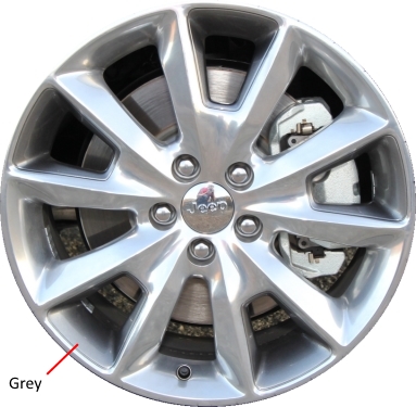 Jeep Cherokee 2014-2017 grey polished 18x7 aluminum wheels or rims. Hollander part number ALY9132U90.LC74, OEM part number 1UT92CDMAA.