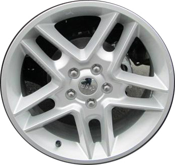 Jeep Compass 2011-2015 powder coat silver 18x7 aluminum wheels or rims. Hollander part number ALY9087U20/9110, OEM part number 82210160AB.