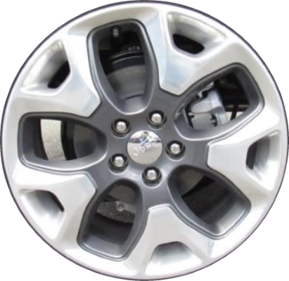 Jeep Compass 2018-2021 grey polished 18x7 aluminum wheels or rims. Hollander part number ALY9191, OEM part number 5VC281STAA.