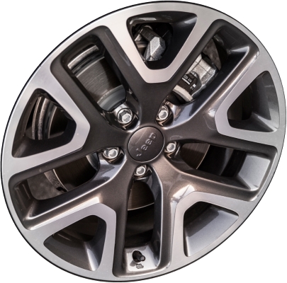 Jeep Renegade 2015-2018 charcoal machined 18x7 aluminum wheels or rims. Hollander part number ALY9149U35, OEM part number 5XA68LAUAA.