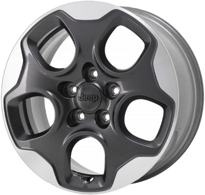 Jeep Renegade 2015-2018 charcoal machined 16x6.5 aluminum wheels or rims. Hollander part number ALY9145U30, OEM part number 5XA64LAUAA.