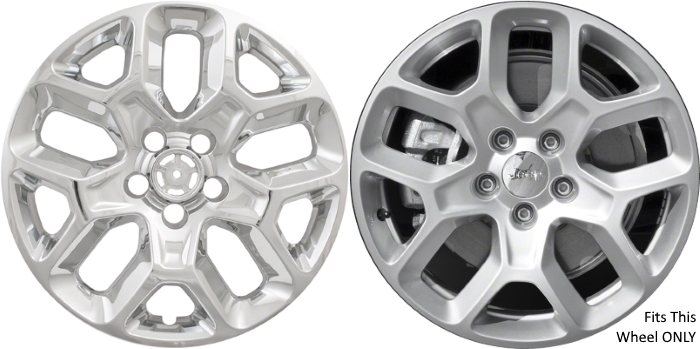 Jeep Renegade 2015-2018 Chrome, 5 Y-Spoke, Plastic Hubcaps, Wheel Covers, Wheel Skins, Imposters. ONLY Fits 17 Inch Alloy Wheel Pictured. Part Number IMP-386X.
