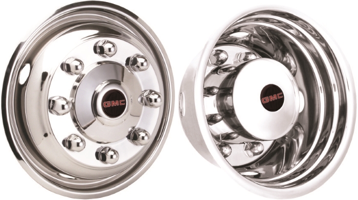 JGM1958675-GMC TopKick C4500, C5500, C6500 19.5 Inch Stainless Steel Hubcaps/Simulators Set