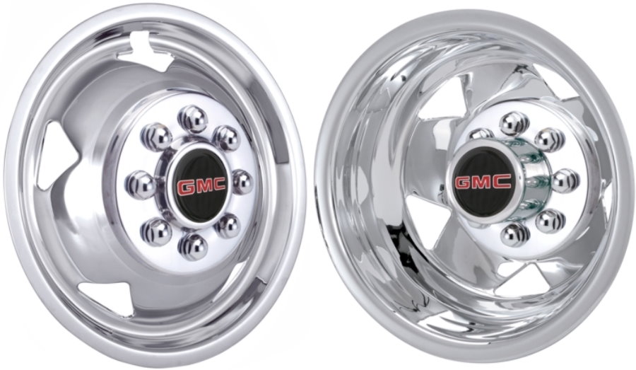 GMC Sierra 3500 DRW 2011-2025, Stainless Steel Hubcaps, Wheel Covers, Simulators and Liners for 17 Inch Steel Wheels. Part Number JGM3500-11 GMC.