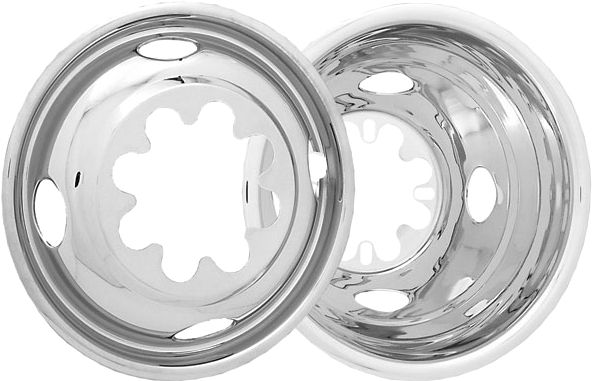 GMC Savana 3500 DRW 2003-2024, GMC Savana 4500 DRW 2003-2024, Stainless Steel Hubcaps, Wheel Covers, Simulators and Liners for 16 Inch Steel Wheels. Part Number JL3500-03.