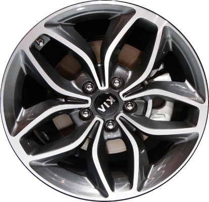 KIA Forte 2014-2016 charcoal machined 18x7.5 aluminum wheels or rims. Hollander part number ALY74701U, OEM part number 52910A7850, 52910A7800.