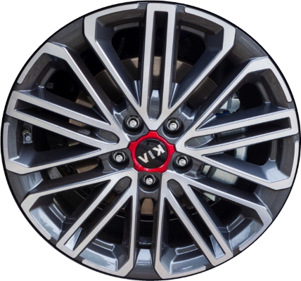 KIA Forte 2020-2024 charcoal machined 18x7.5 aluminum wheels or rims. Hollander part number ALY74804, OEM part number 52910-M7500.