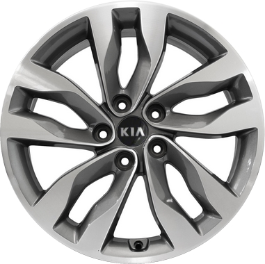 KIA Optima 2014-2015 grey machined 18x7.5 aluminum wheels or rims. Hollander part number ALY74691U/74706, OEM part number 529102T570.