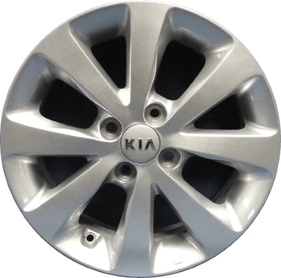 KIA Rio 2012-2015 powder coat silver 15x5.5 aluminum wheels or rims. Hollander part number ALY74659, OEM part number 529101W250, 529101W200.