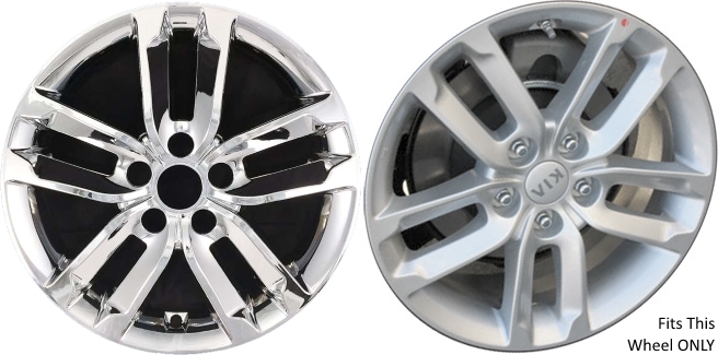 KIA Sorento 2014-2015 Chrome, 10 Spoke, Plastic Hubcaps, Wheel Covers, Wheel Skins, Imposters. ONLY Fits 17 Inch Alloy Wheel Pictured. Part Number IMP-7464PC.